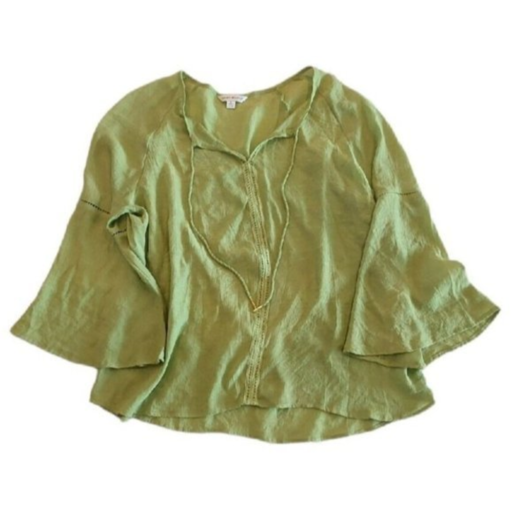 Counterparts‎ Woven Peasant Top Blouse Shirt Boho Woven Green Size XL